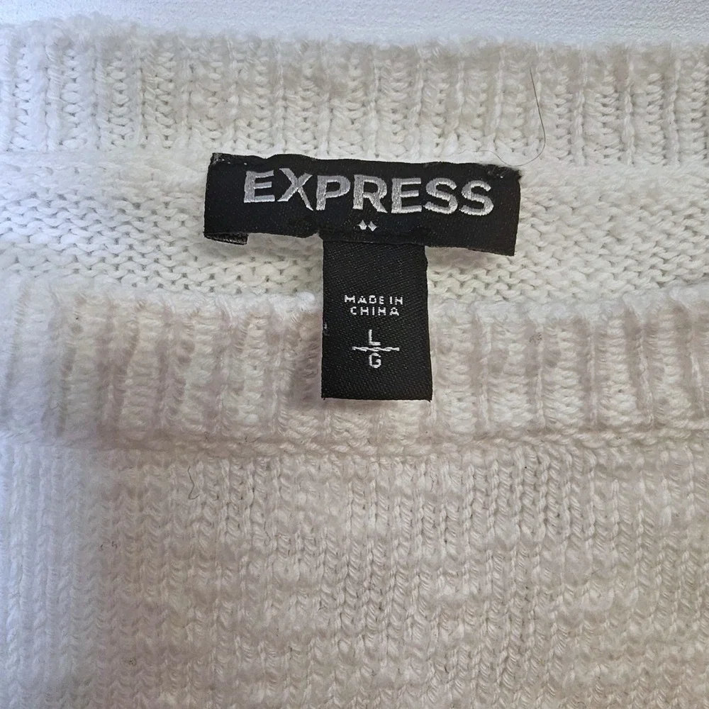Express Sweater L Womens White Lace Up Shoulder Cotton Knit Cottagecore Coastal